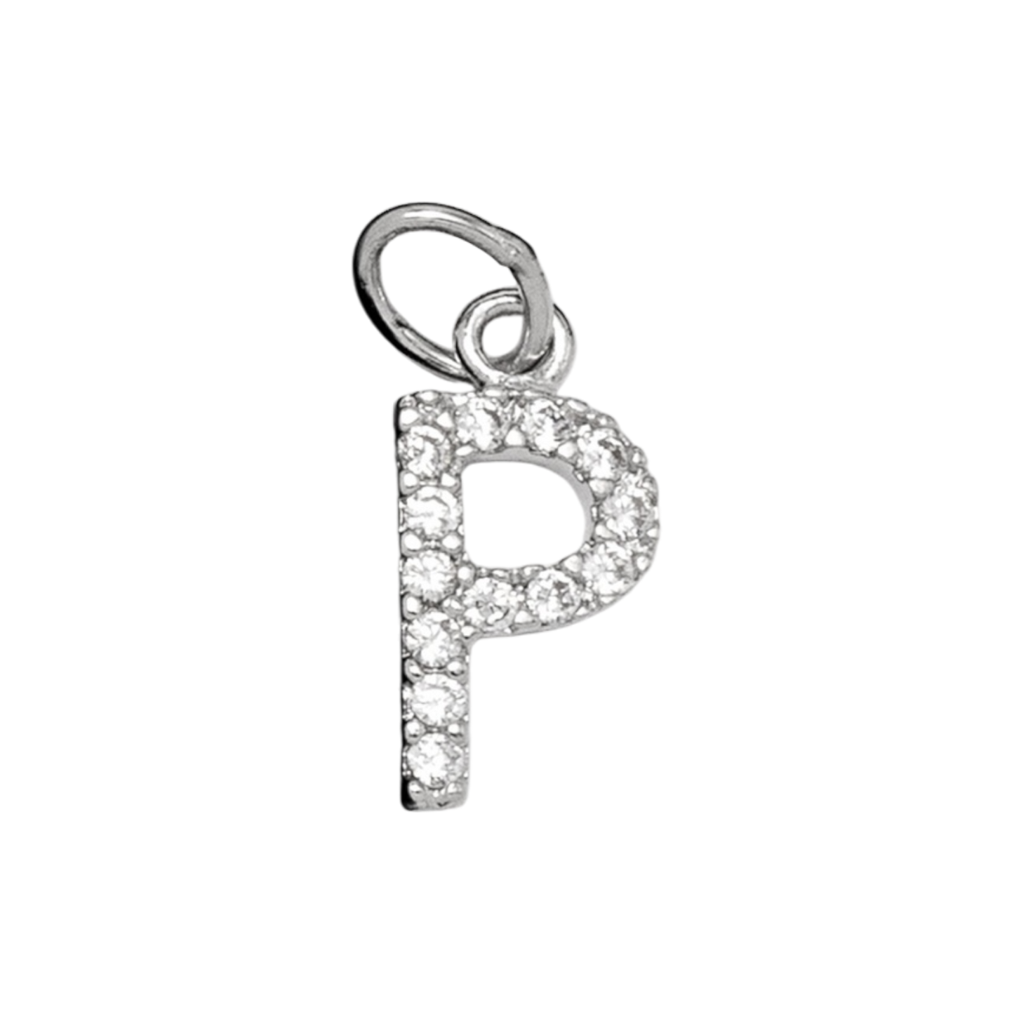 silver rhinestone initial charm