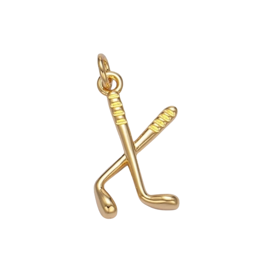 gold hockey stick charm