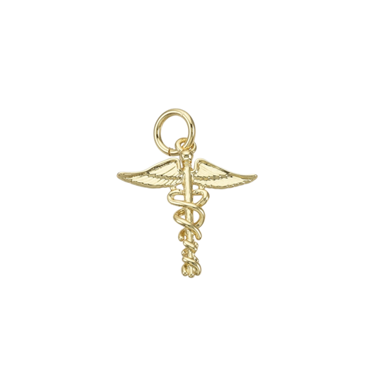 caduceus medical symbol charm gold