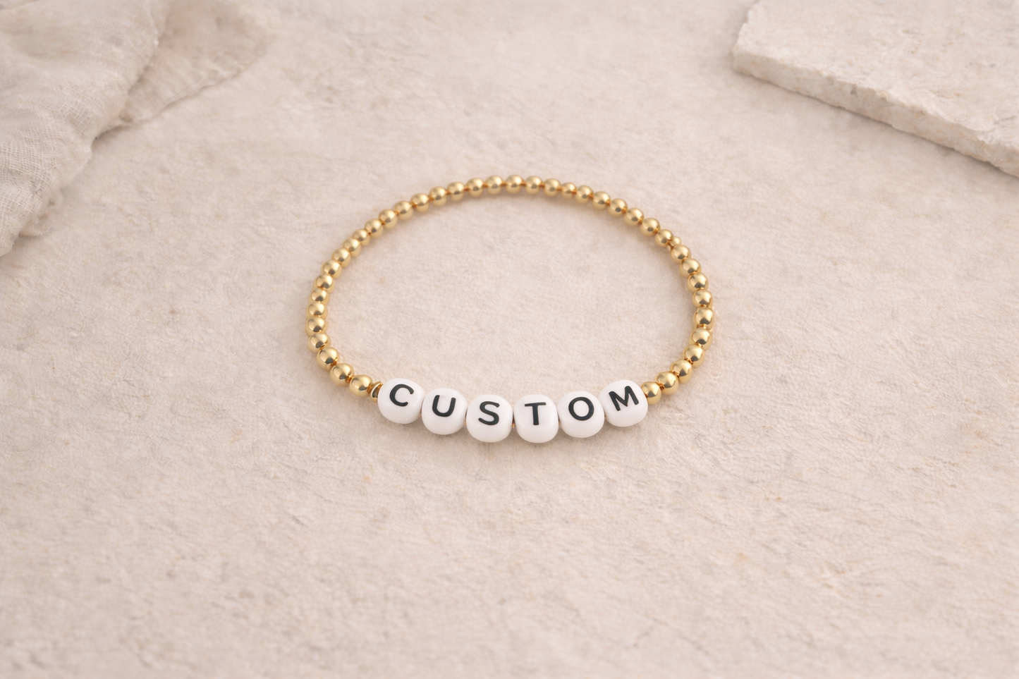 custom 14k gold filled beaded bracelet (white & black)