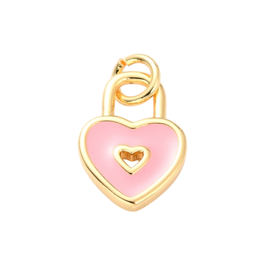 gold and pink heart lock charm