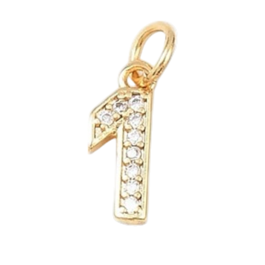 gold rhinestone number charm