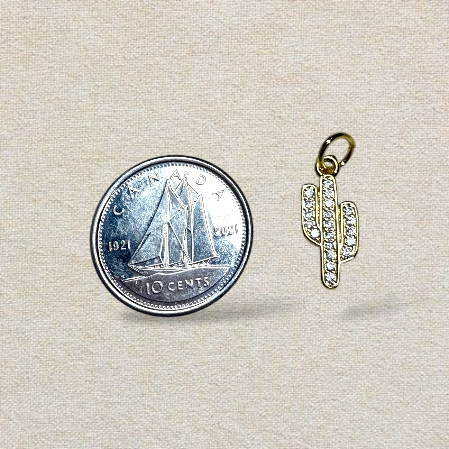 gold cactus rhinestone charm