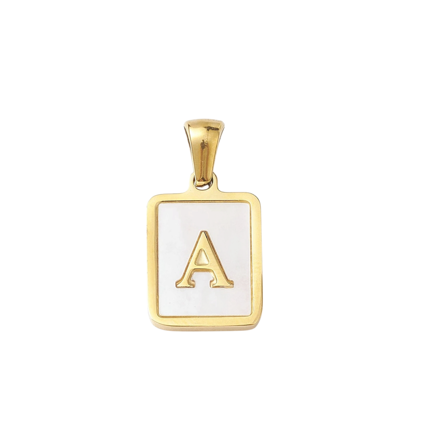 gold and white letter charm pendant