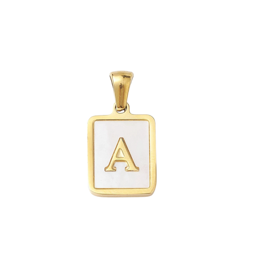 gold and white letter charm pendant
