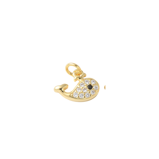 whale charm gold rhinestone