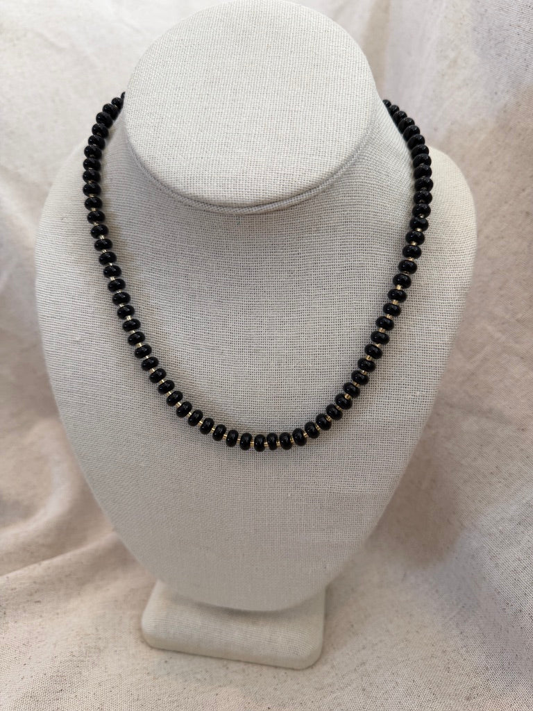 Black Coffee + Gold Skinny Beaded Necklace