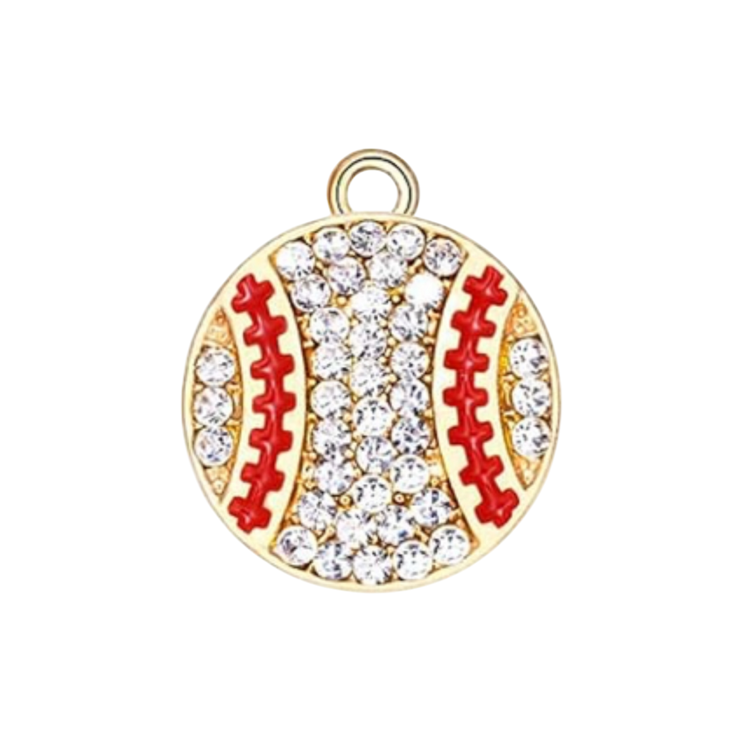 white and red baseball rhinestone charm