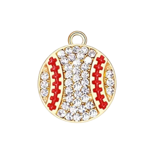 white and red baseball rhinestone charm