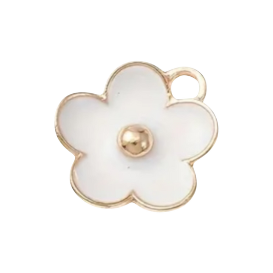 white flower enamel charm