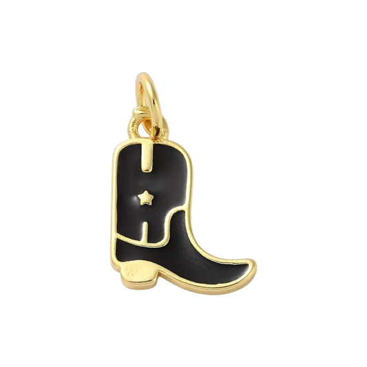 gold and black enamel cowboy boot charm