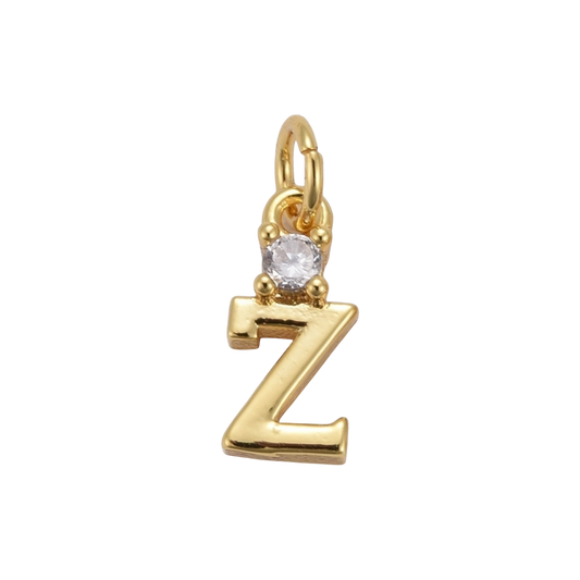 gold letter charm with rhinestone