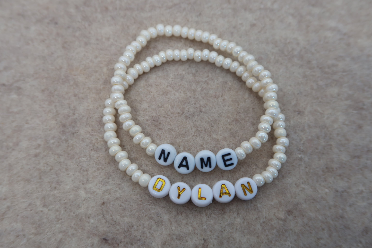 custom beaded bracelet in warm vanilla