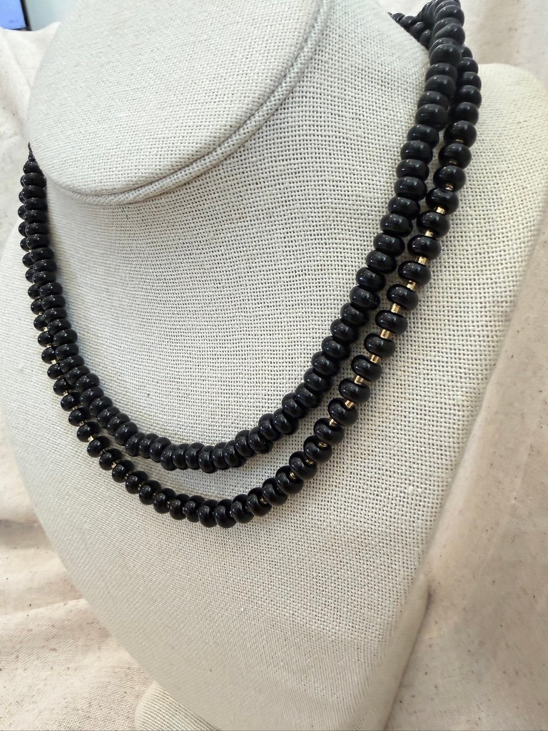 Black Coffee + Gold Skinny Beaded Necklace