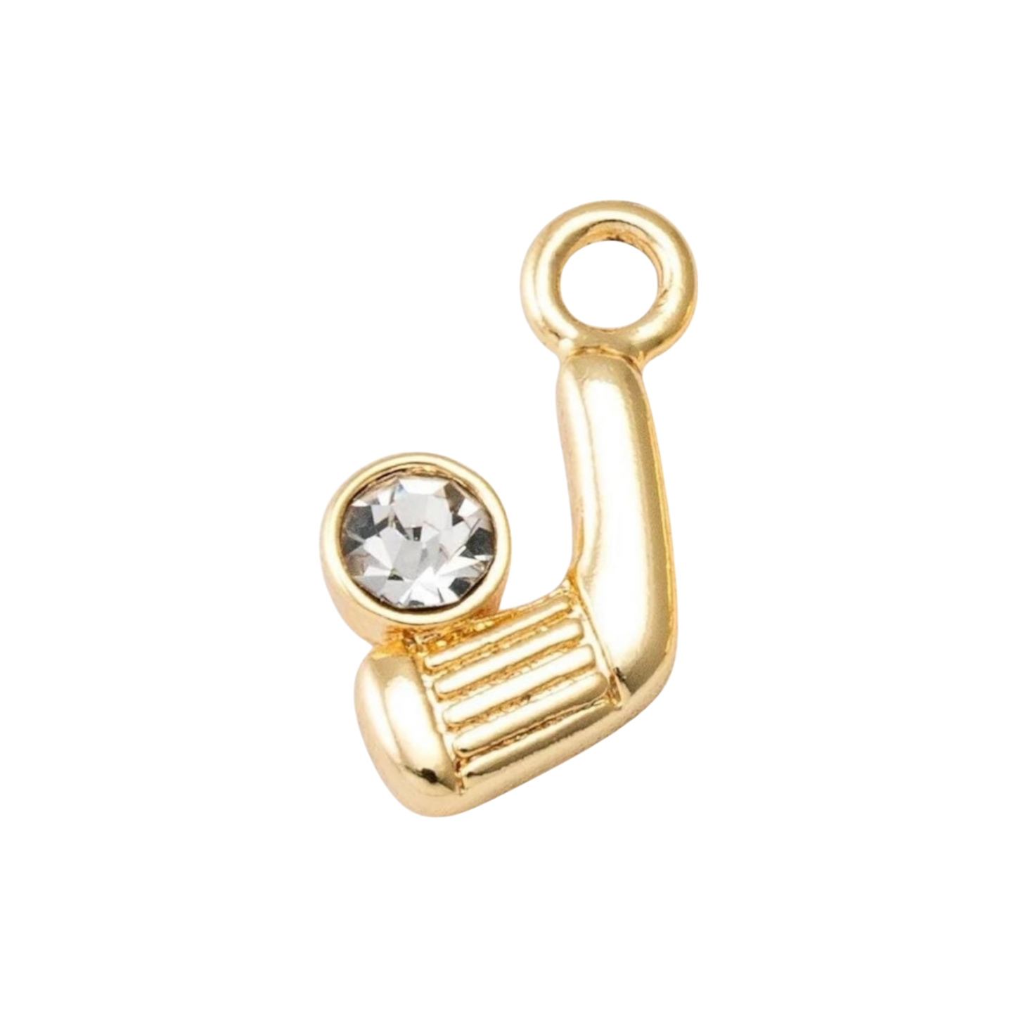 gold hockey charm with rhinestone