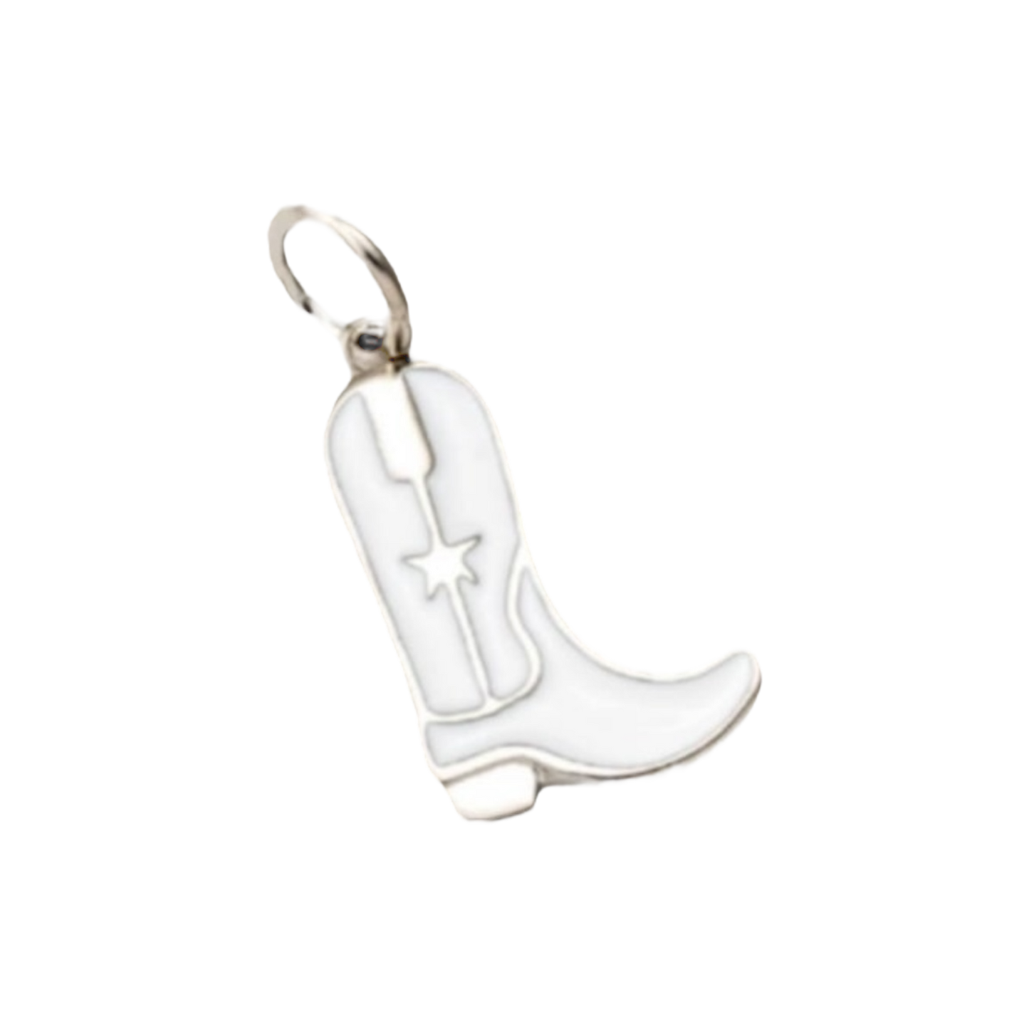 silver and white enamel cowboy boot charm