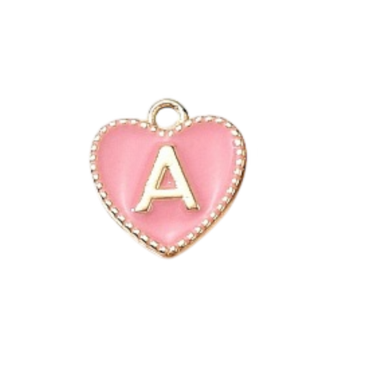pink letter initial heart charm