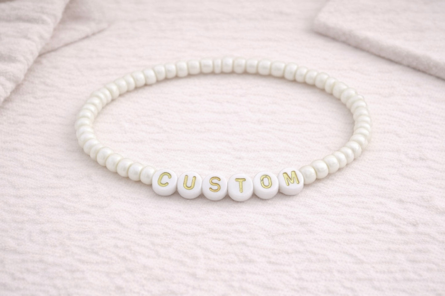 custom beaded bracelet in white
