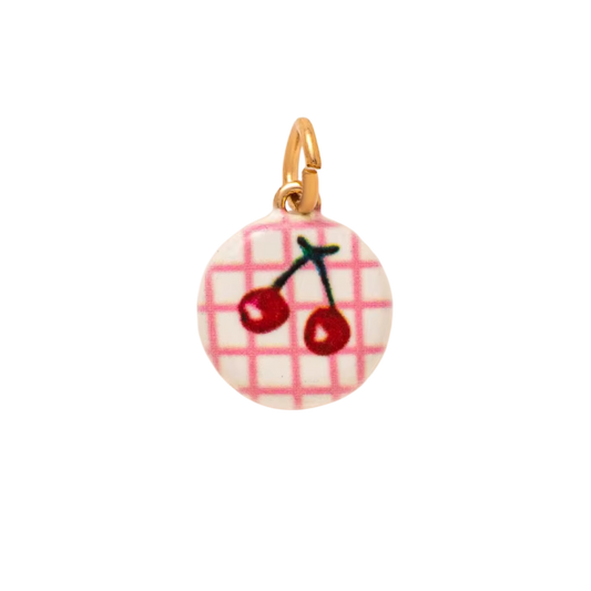 pink gingham cherry charm