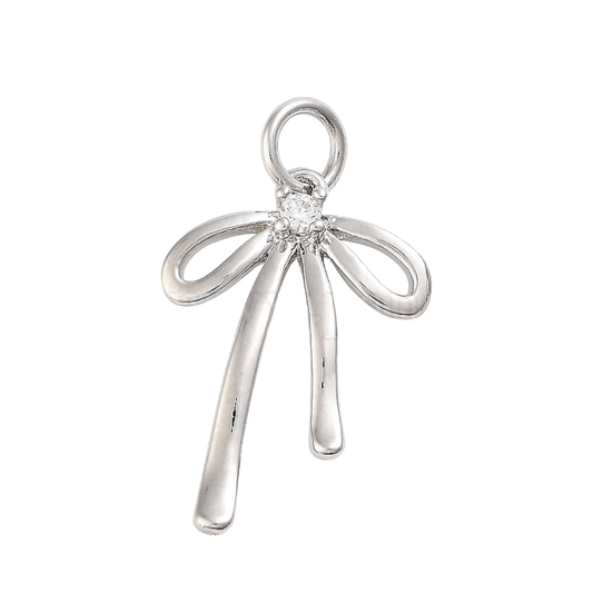 silver bow with rhinestone charm