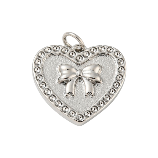 silver heart bow charm