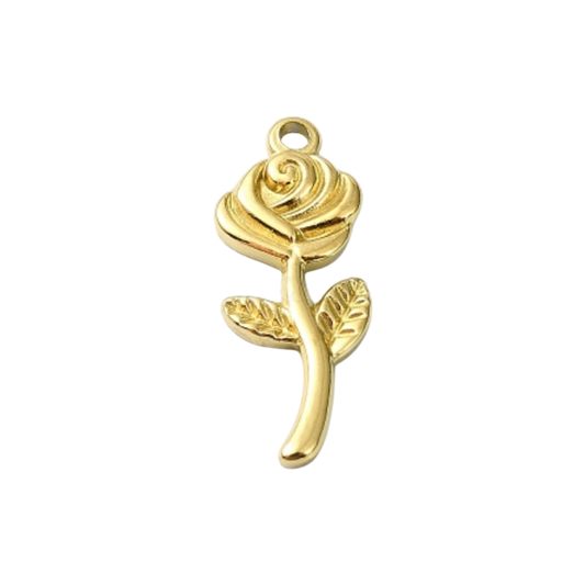gold rose stem charm