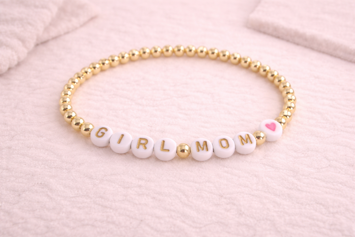 girl mom beaded bracelet (white & gold)