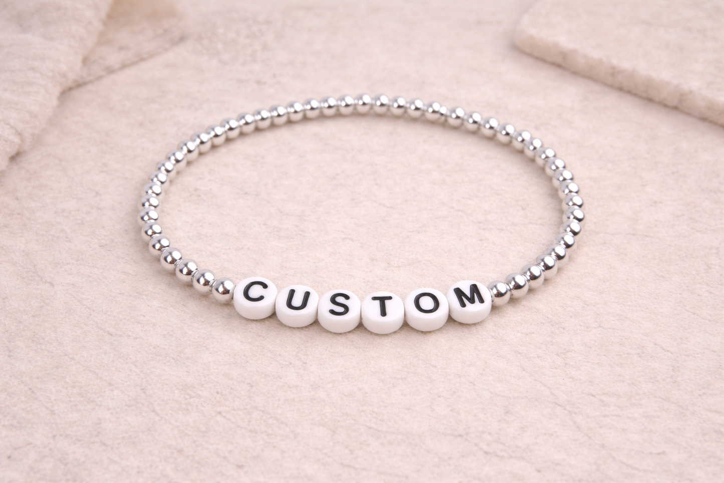 custom beaded bracelet in silver (white & black)