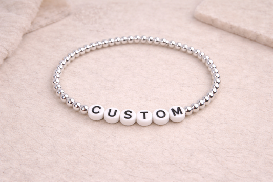 custom beaded bracelet in silver (white & black)