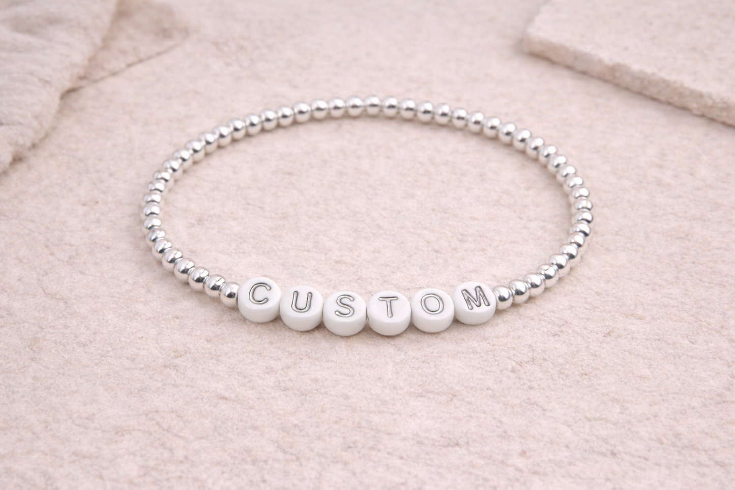 custom beaded bracelet in silver