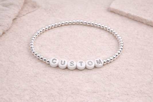 custom beaded bracelet in silver