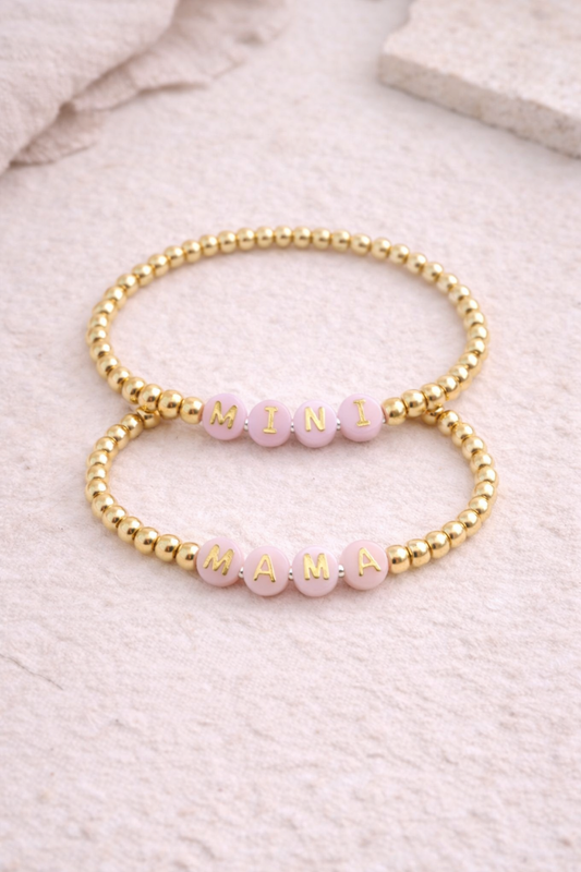 the mama and me set in gold & pink