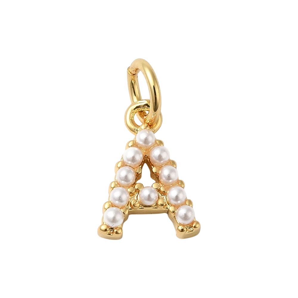 gold pearl initial charm