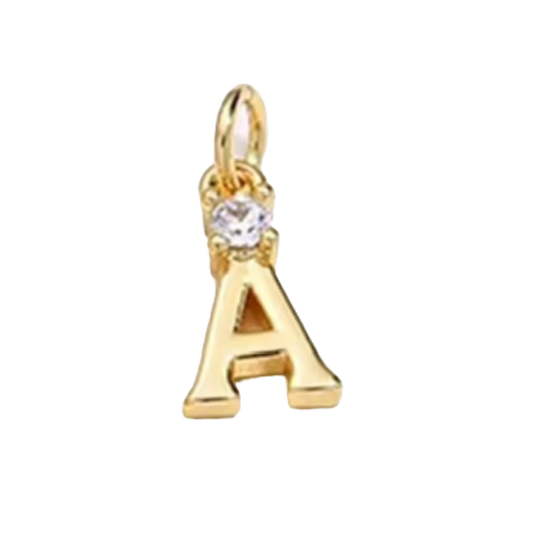 gold letter charm with rhinestone