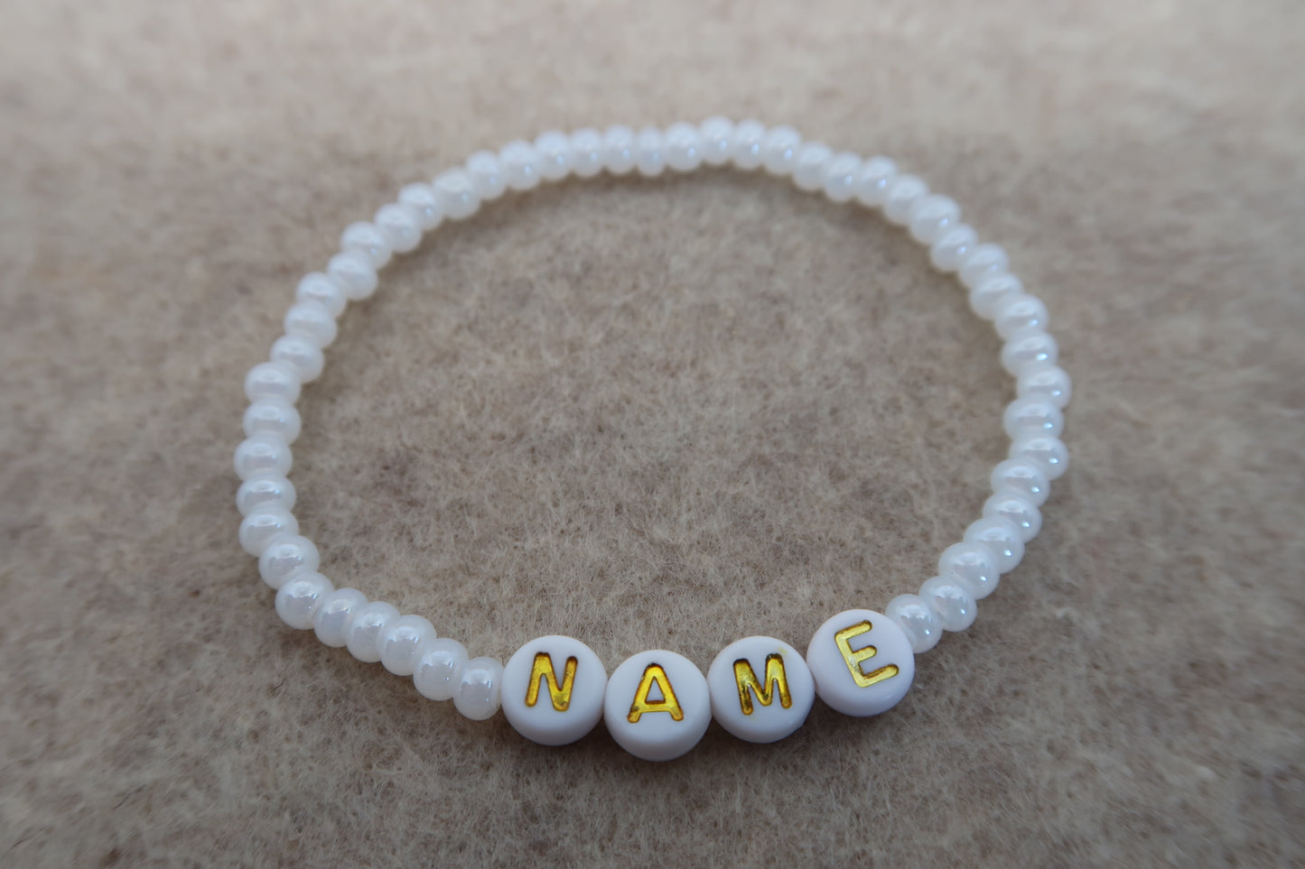 custom beaded bracelet in shiny white