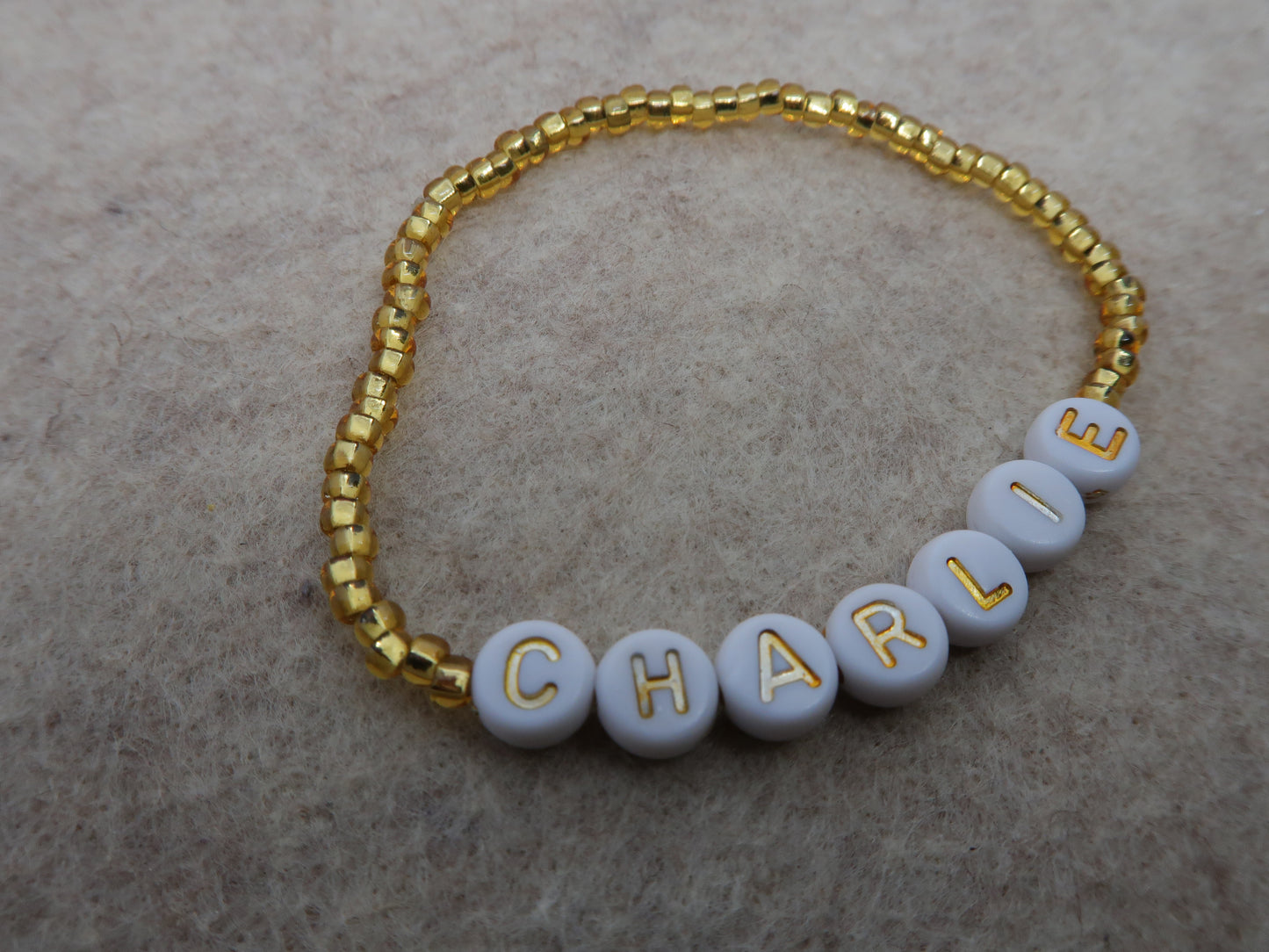 custom beaded bracelet in gold