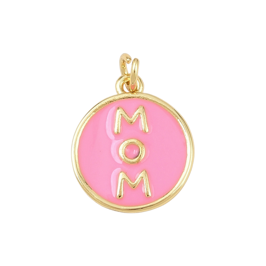 mom pendant charm (pink and gold)