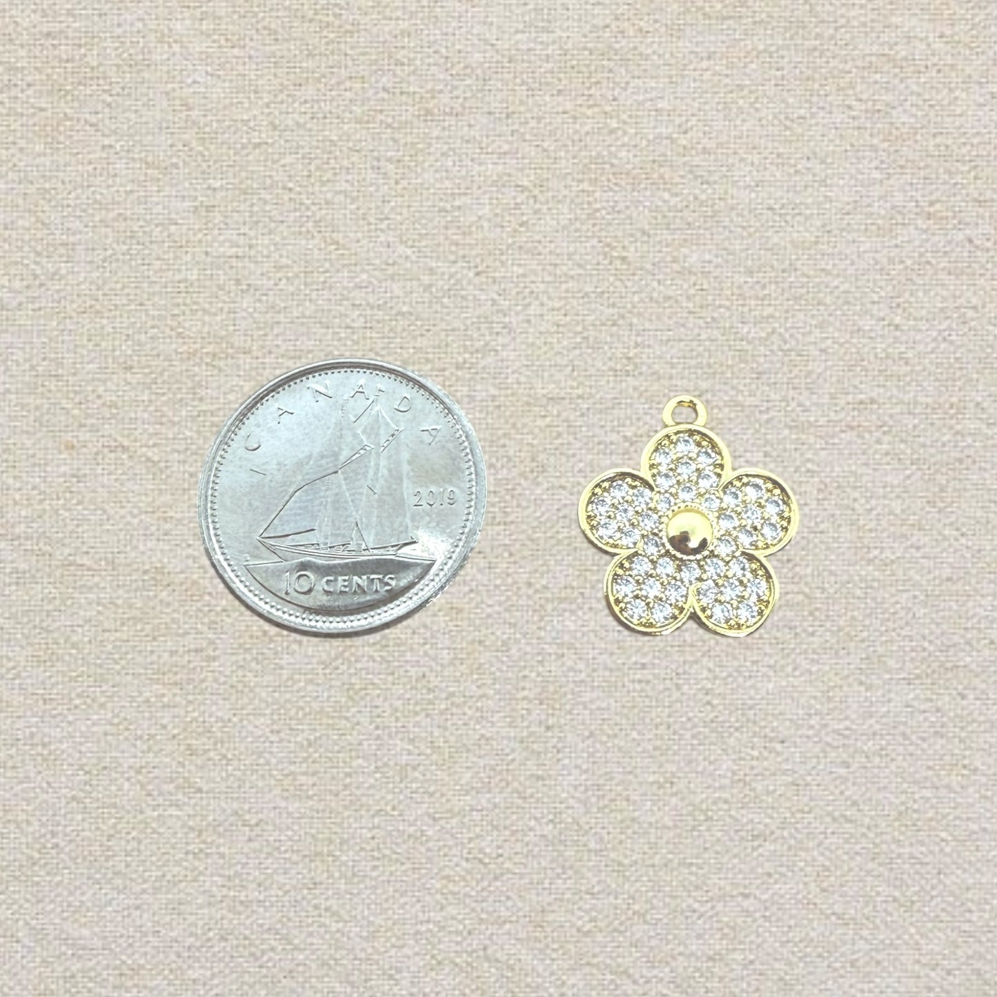 gold rhinestone flower charm
