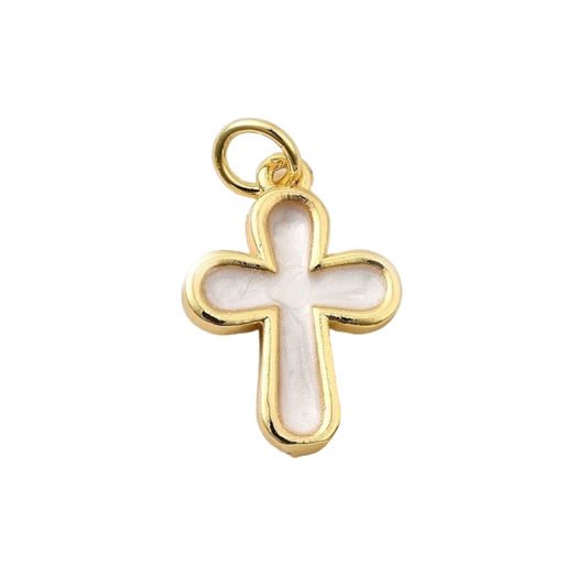 cross charm (white & gold)