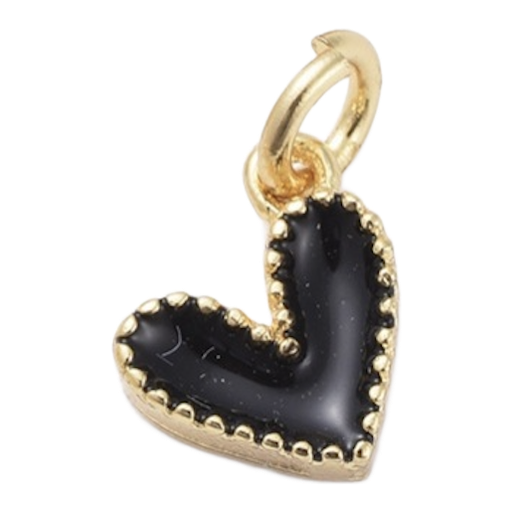 gold beaded edge enamel heart charm (black)