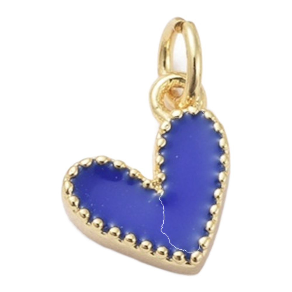 gold beaded edge enamel heart charm (navy)