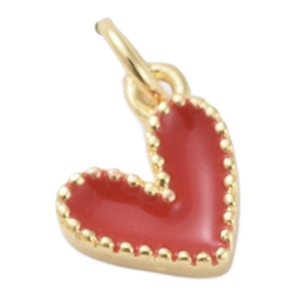 gold beaded edge enamel heart charm (red)