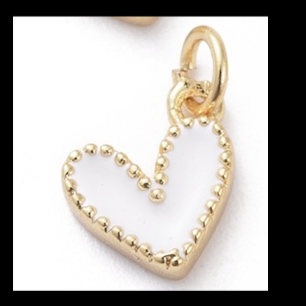 gold beaded edge enamel heart charm (white)