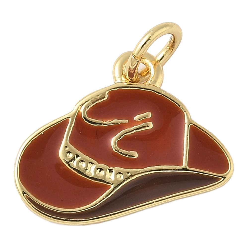 gold brown enamel cowboy hat charm