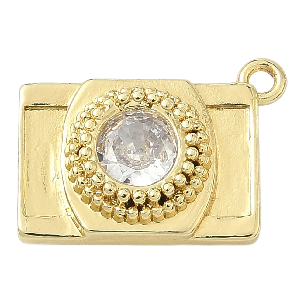 gold camera rhinestone charm