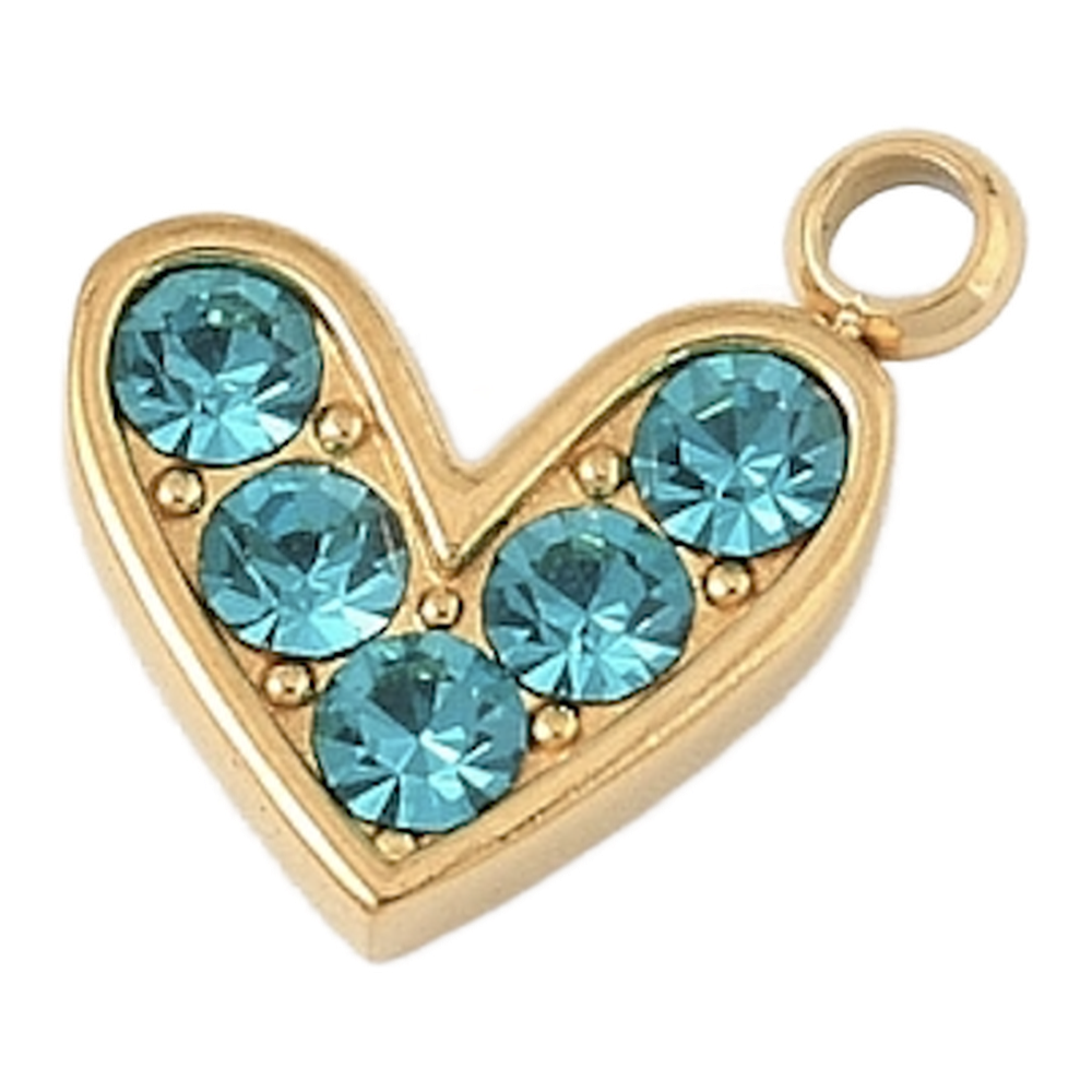 gold crystal heart charm (blue)