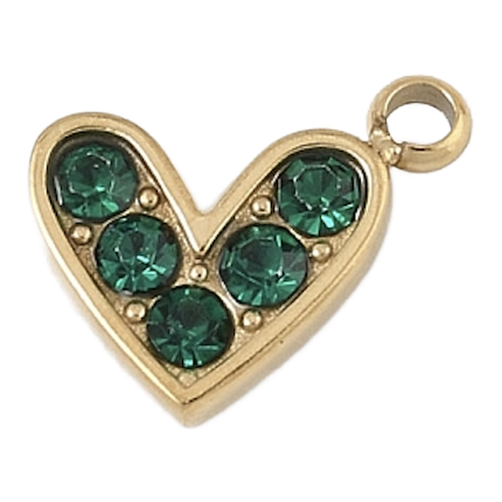 gold crystal heart charm (green)