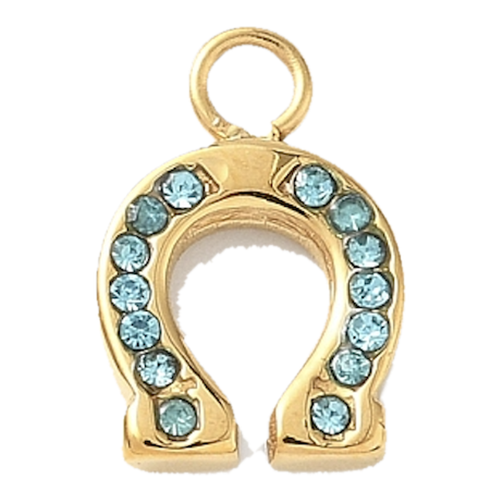 gold crystal horseshoe charm (blue)