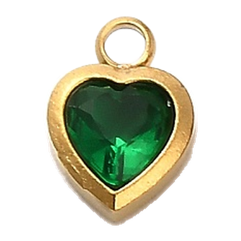gold crystal mini heart charm (green)
