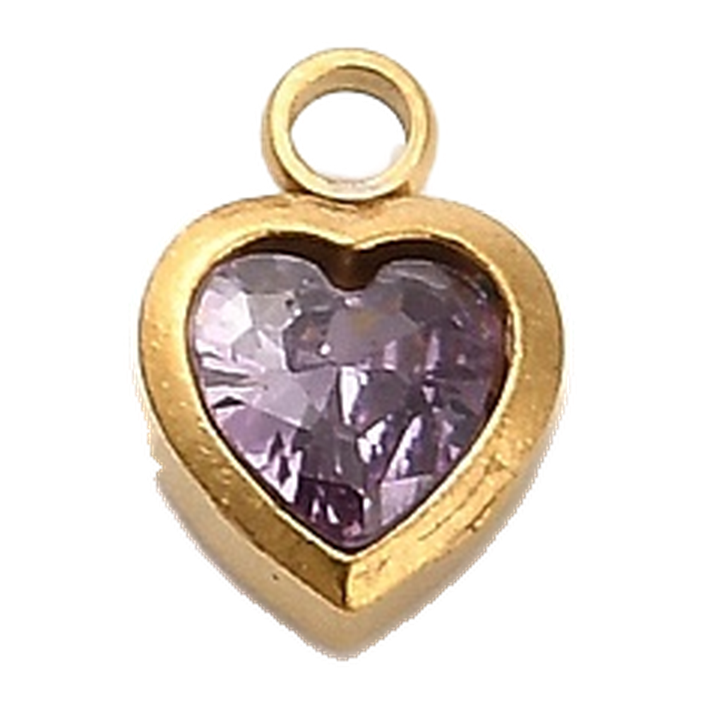 gold crystal mini heart charm (lavender)